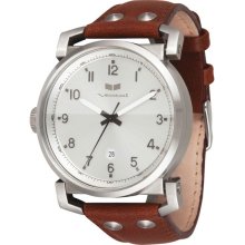 Vestal Mens Observer Analog Stainless Watch - Brown Leather Strap - Silver Dial - OB3L005