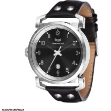 Vestal Observer Leather Watch - Black/Silver/Black OB3L006