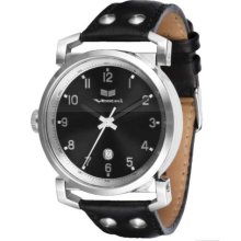 Vestal Observer Leather Watch Blk/silv/blk