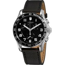 Victorinox Swiss Army Men's Chrono Classic 241493 Black Calf Skin Swiss Quartz Watch With Black Dial