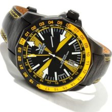 Vostok-Europe Men's Radio Room Limited Edition Automatic Dual Time Leather Strap Watch YELLOW