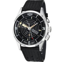 Vulcain Mens Nautical Heritage Black Dial Black Leather Strap Watch 100152.080l