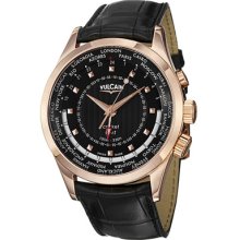 Vulcain Watches Men's Aviator GMT 2009 Black Dial Black Leather Black