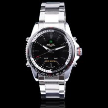 Weide Mens Fashion Black Dual Time Display LED Stainless Steel Watch W0035 - Silver - Other
