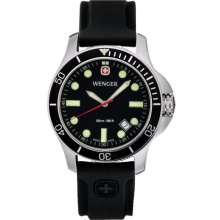 Wenger 'Battalion' Diver 200M Black Dial Rubber Strap Watch