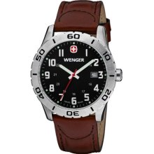 Wenger Grenadier Men's Quartz Watch With Black Dial Analogue Display And Brown Leather Strap 010741103