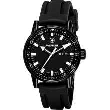 Wenger Mens Commando Day Date XL Black Dial / Black Silicone Strap