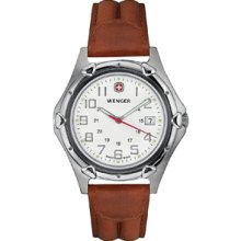 Wenger Mens Standard Issue XL White Dial Brown Leather Watch