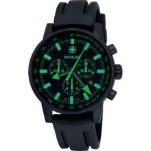 Wenger Men's Swiss Raid Command Black Rubber Strap Green Dial Watch