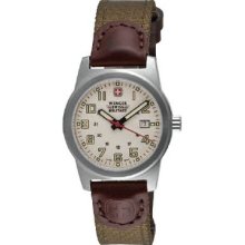 Wenger Swiss Gear Classic Field Military Ladies Wrist Watch with Ivory Dial and Olive Brown Nylon Strap