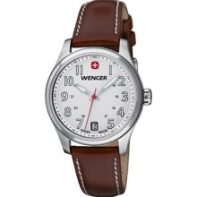 Wenger Womens Terragraph Analog Stainless Watch - Brown Leather Strap - White Dial - 0521.101