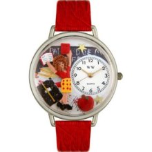 Whimsical Watches Mid-Size Japanese Quartz Kindergarten Teacher Red Leather Strap Watch