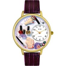 Whimsical Watches Mid-Size Japanese Quartz Nail Tech Black Leather Strap Watch