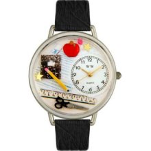 Whimsical Watches Mid-Size Japanese Quartz Teacher Black Leather Strap Watch