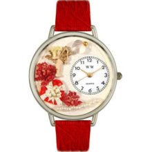Whimsical Watches Mid-Size Valentine's Day Quartz Movement Miniature Detail Red Leather Strap Watch