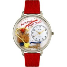 Whimsical Watches Mid-Size Japanese Quartz Knitting Red Leather Strap Watch