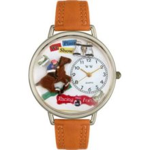 Whimsical Watches Mid-Size Japanese Quartz Horse Racing Tan Leather Strap Watch