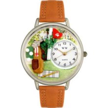 Whimsical Watches Mid-Size Golf Quartz Movement Miniature Detail Tan Leather Strap Watch