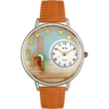 Whimsical Watches Mid-Size Gymnastics Quartz Movement Miniature Detail Tan Leather Strap Watch