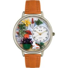 Whimsical Watches Mid-Size Gardening Quartz Movement Miniature Detail Tan Leather Strap Watch