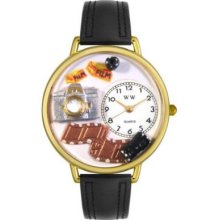 Whimsical Watches Mid-Size Japanese Quartz Photographer Black Padded Leather Strap Watch