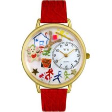 Whimsical Watches Mid-Size Japanese Quartz Preschool Teacher Red Leather Strap Watch