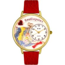 Whimsical Watches Mid-Size Japanese Quartz Needlepoint Red Leather Strap Watch