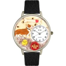 Whimsical Watches Mid-Size Japanese Quartz Corgi Black Leather Strap Watch