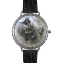 Whimsical Watches Women s Himalayan Cat Quartz Black Leather Strap Watch