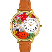 Whimsical Women's Autumn Leaves Theme Tan Leather Watch