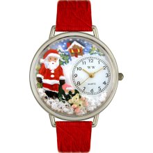 Whimsical Women's Christmas Santa Claus Theme Red Leather Strap Watch