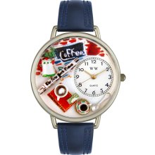 Whimsical Women's Coffee Lover Theme Navy Blue Leather Watch