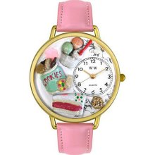 Whimsical Women's Dessert Lover Theme Pink Leather Strap Watch