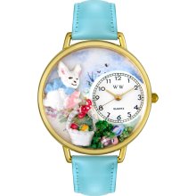 Whimsical Women's Easter Eggs Theme Baby Blue Leather Watch