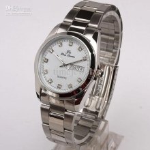 White Dial Crystal Day Date Silver Tone Polishced Case Stainless Ste