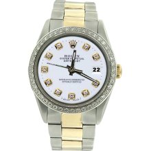 White diamond dial bezel men date just rolex watch SS & gold oyster bracelet