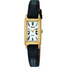 Women Seiko SUP032P2 Gold Tone Dress Solar Quartz White Dial Black