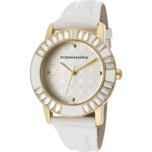 Women's Enchante White Crystal Silver Dial White Genuine Leather ...