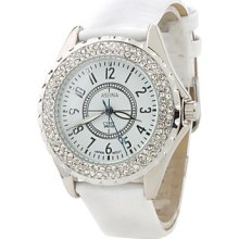 Women's Fashionable PU Analog Quartz Wrist Watch 2430 (White)