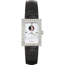 Womens Florida State University Watch with Black Leather Strap and CZ Accents