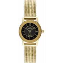 Women's Gold Tone Seville Dress Black Dial Mesh Band