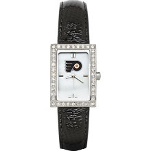 Womens Philadelphia Flyers Watch with Black Leather Strap and CZ Accents