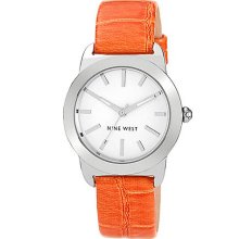 Women's Silver-Tone Orange Strap Watch