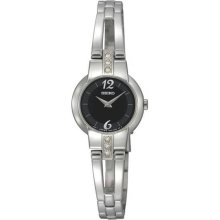 Women's Stainless Steel Bangle Style Dress Quartz Black Dial Crystal