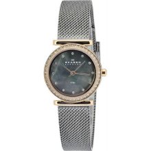 Women's Stainless Steel Case and Mesh Bracelet Black Mother of Pearl Dial