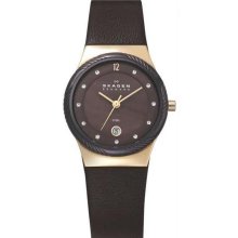 Women's Stainless Steel Case Quartz Brown Dial Brown Leather Strap