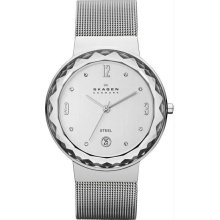 Women's Stainless Steel Case Mesh Bracelet Silver Tone Dial Date Displ