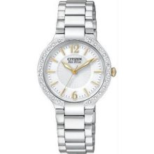 Women's Stainless Steel Firenza Eco-Drive Diamond Bezel White Dial