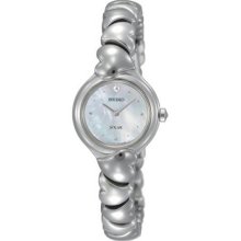 Women's Stainless Steel Solar Quartz Mother Of Pearl Dial Heart Shapes