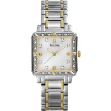 Women's Two Tone Square Stainless Steel Link Bracelet Diamond Mother Of Pearl Di